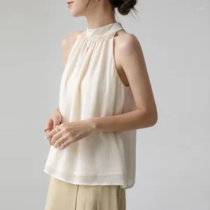 Damenblusen, Damen-Sommer-ärmellose Hemden, elegante Bürodame, sexy Neckholder, schulterfrei, Chiffon, einfarbig, Aprikose, rückenfrei, Oberteile 26865