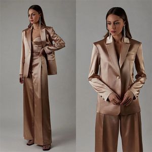 Silk Satin 3 PCS Women Suits Blazerbrapants Lady Office Tuxedos Formell Work Party Prom Dress Pants Suit Set Custom Size 240106