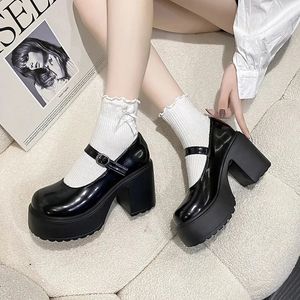 Black Super High Heels Mary Jane Shoes Women Goth Chunky Platform Pumps Woman Plus Size Ankle Buckle Party Lolita Shoes 42 240106