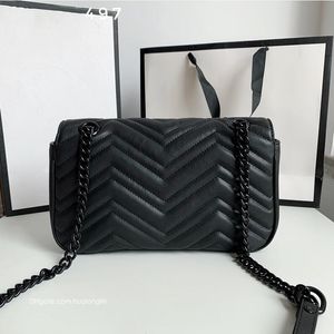 Genuine Leather Designer Women Purse Handbag clutch wallet Shoulder Bags Woman ladies fashion luxury high quality black chain 22cm 26cm