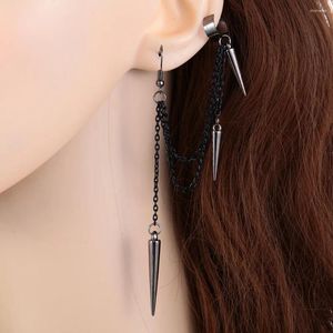 Backs Earrings Retro Punk Long Short Rivet For Women Hip Hop Asymmetrical Ear Clip Tassel Jewelry