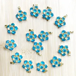 European and American pendants, flower blooming, rich and noble natural stone, copper plated, high-quality sea blue zircon, Bauhinia flower necklace, pendant jewelry