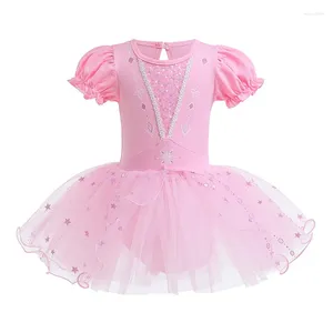 Scene Wear Pink Kids Girl Mesh Tutu Ballet Dance Costume Paljetter Gymnastik Leotard Ballerina Dancewear Performance Princess Dress