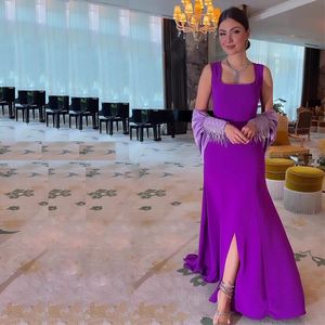 Purple Mermaid Dresses With Cape Square Neck Beading Formell aftonklänning Tassel Open Back Prom Dress 326 326