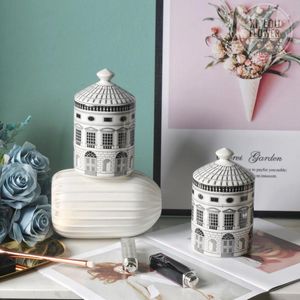 Bottles Nordic Classical Architectural Art Ceramic Decorative Jar Storage Tank Box With Lid Candle Holder Cup Candlestick Home Decoratio