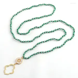 Ожерелья с подвесками, модные богемные украшения в этническом стиле, 4 мм, мини-зеленый цвет, стекло, завязанный CZ и губами для женщин, лариат