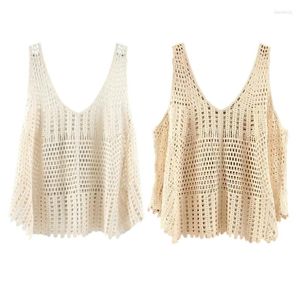 Women's Tanks 449B Summer Hollow Out Tank Tops Floral Crochet Vest Camis Top Deep V- Neck Girls Camisole Female Knitted Cover-ups