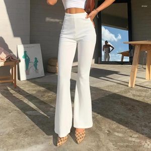 Calças femininas sólido branco tricô sexy corte de cintura alta flare pant calças femininas outono inverno harajuku solto sino inferior 2024