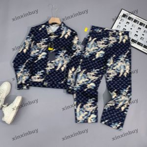 xinxinbuy 2024 Men designer Jacket Floral letter seaweed printing long sleeve denim sets women Black white blue gray khaki yellow S-2XL