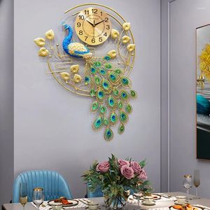 ウォールクロックデザインクリエイティブピーコックレストランミニマリストウォッチラグジュアリーアート壁画reloj de paredリビングルームの装飾