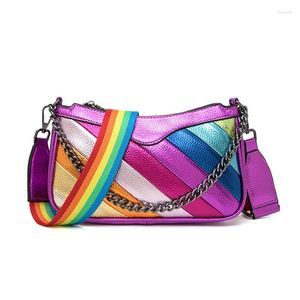Kvällspåsar nischdesign Kvinnors färgblockering av skarv kedja crossbody väska damer pu regnbåge handväska ins axel