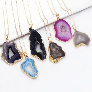 Pingente colares natural irregular ágata geode pedra colar para amigos presente reiki cura genuíno cristal quartzo chakra jóias