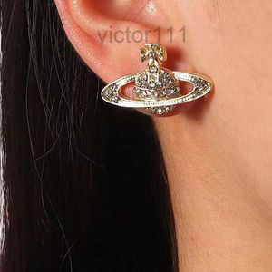 Studörhängen Western Empress Dowager Silver Saturn Vatten droppar Långt mousserande Diamond Crystal Ear Studs Klipp Två Wear Style Fashion For Women Jewelry Cex7