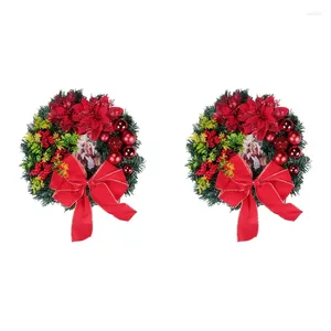Decorative Flowers 2X Christmas Wreath With Lights Hanging Ornaments Front Door Wall Decorations Merry Tree Artificial Garland