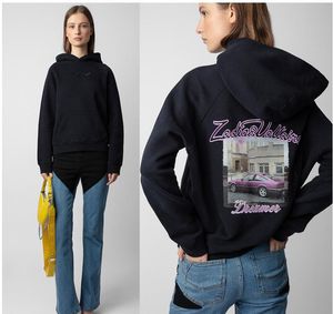 Zadig Voltaire Tasarımcı Sweatshirt Klasik Hoodie ZV Fashion Sportshirt Stil Baskı Nakışları Günlük Çok Yönlü Kadınlar Modeli Gevşek Pamuk Pamuklu Kapüşonlu Hoodies