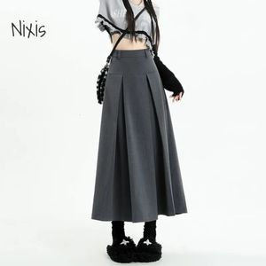 Винтажные серые юбки средней длины, женские весенне-летние плиссированные юбки-зонтики с высокой талией, модная Y2k, женская одежда в корейском стиле 240106