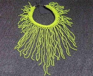 Handmade In Stock European Fashion Neon Yellow Statement Women Long Chokers Star Punk Chunky Tassels Chains Beading Necklace 210336354022