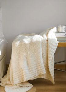 Blankets Solid Color Fuzzy Downy Knitted Throw Blanket Air Conditioning Room Sofa Bed Breathable Stripe Hairy Microfiber Quilt