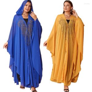 Etnisk klädmodemod afrikansk mantel stil en storlek chiffong pärlstav lång maxi klänning för kvinnor muslimska luvtröja abaya casual klänningar klänning