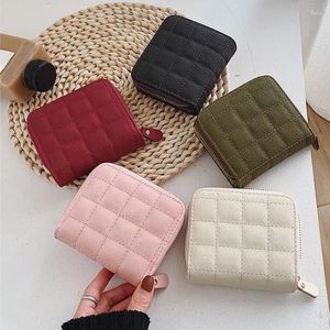 Wallets Women Fashion Small Zipper Wallet With Coin Purse PU Leather Plaid Purses Ladies Cute Mini Korean Style Card Pack