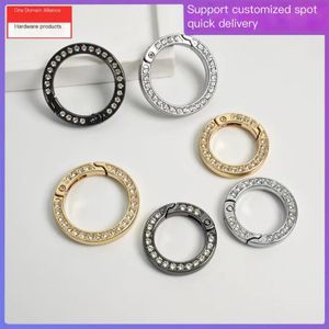 Diamond inlaid spring ring with diamond zinc alloy open ring metal car keychain accessory spring