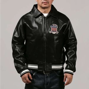 Avirex Black Lapel Sheepskin Leather Jacket Casual Athletic Flight Suit 1975 Usa 6879rdd 2024