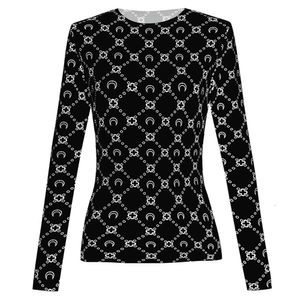 Camicia marina basata sulla luna Primavera e autunno Stampata a maniche lunghe Protezione solare con fodera in seta ghiacciata T-shirt Canottiera Abbigliamento aderente da donna Top sottostrato SRB8