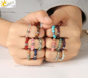 CSJA Natural Stone Beads Rings 4mm Crystal Round Strand Finger Ring Elastic Handmade Creative Band Ring for Women Men Party Jewelr8336742