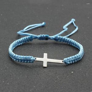 Charm Bracelets SANSANGO Stainless Steel Cross Handmade Adjustable Braided Bracelet For Women Men Pray Jewelry Couples Lucky Gift