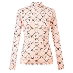 Fondo sottile del cappotto stampato in seta di ghiaccio marino per donna Estate elastico dimagrante Slim Fit manica lunga T-shirt intima abbigliamento fitness abbigliamento aderente WXP3