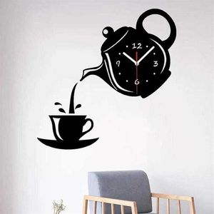 الإبداع ، توبوت ، و cettle wall clock 3d أكريليك كوب شاي كوب الساعات الحائط للمكتب المطبخ المطبخ ديكورات غرفة المعيشة H09298y