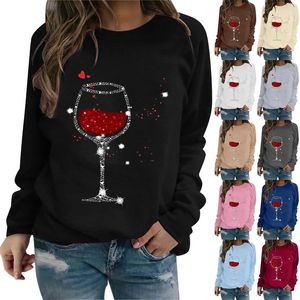 Women's Blouses Love Wine Glass Printed Crop Top Sweatshirt For Women Apparel Short Clothes Shopping Comfy Womens Long Sleeve Shirts