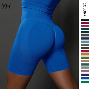 Hög midja sömlösa shorts för kvinnor Tryck upp Scrunch Butt Yoga Running Fitness Slim Leggings Kvinnliga korta byxor 240106