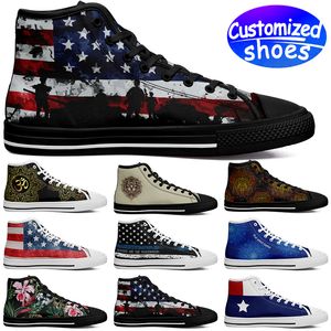 Customized shoes skateboard shoes HIGH-CUT 7218 star lovers diy shoes Retro casual shoes men women shoes outdoor sneaker black white the Old Glory big size eur 29-49