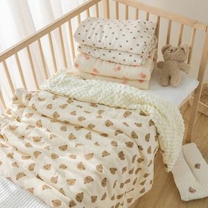 Мягкое тепловое одеяло для пеленания, зимний однотонный комплект постельного белья, хлопковое одеяло для младенцев y240106