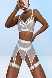 Ellolace Sexig underkläder Luxury Hollow Out Exotic Set med Garters Half Cup See Through Transparenta BH underkläderkvinnor Set T221732068