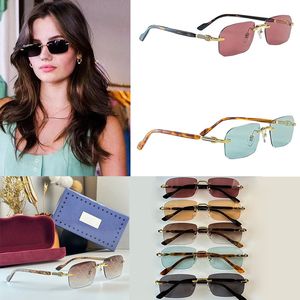 Womens luxury frameless light colored decorative mirror mens retro square glasses designer fashionan and high quality UV400 resistant sunglasses with box GG122