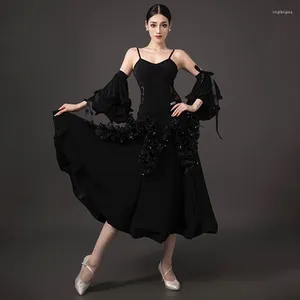 Stage Wear Fada Ballroom Dance Dress Mulheres Black Lace Party Prom Waltz Desempenho Traje Adulto Competição Roupas BL12205