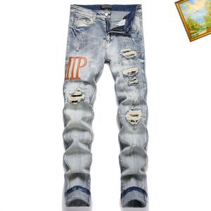 2024 Designers Make old Men's Jeans Letter print jeans ripped Motorcycle Classic denim Jogging style Old fashion handwoven old casual slim cotton wash slacks Hip Hop