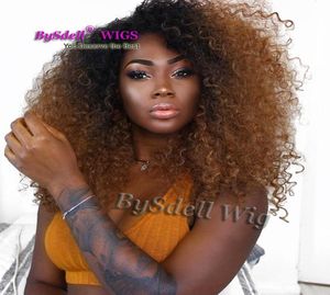 Top beleza peruca encaracolada preto marrom ombre cor cabelo resistente ao calor afro kinky encaracolado peruca sintética rendas frente perucas para women5198716