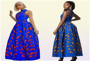 Ethnische Kleidung Afrikanische Kleider für Frauen Mode ärmelloses Maxikleid Dashiki Print Turban Robe Africaine Dinner Abendparty C6280752