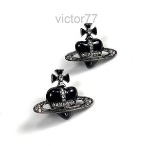 Stud Earrings Western Empress Dowager Silver Saturn Water Drops Long Sparkling Diamond Crystal Ear Studs Clip Two Wear Style Fashion for Women Jewelry Pq6z