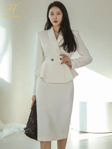 H Han Queen Set da professione Cappotto da donna Top corto e gonne a tubino aderenti a vita alta Coreano Slim Chic Office Lady Gonna adatta 240108