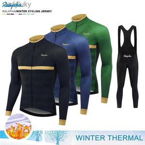 Cycling Jersey Sets Winter Thermal Fleece Long Sleeve Rapha Cycling Jersey Set Bib Pants Ropa Ciclismo Bicycle Clothing MTB Bike Men Clothes SuitL240108