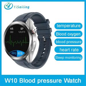 Saatler W10 Akıllı İzle Erkekler EKG PPG Elektrokardiyogramlı Vücut Sıcaklığı Kalp Hızı Kan Basıncı Monitörü Akıllı Fitness