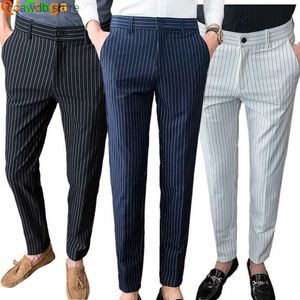 Men's Pants White Vertical Stripes Suit Pants Men Blue Black Trousers Fashion Slim Men's Pant Business Pantnes Hombre Autumn New Slacks T240108