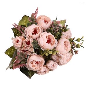 Flores decorativas outono peônia artificial retro rosa arranjos florais para decoração de mesa de casa casamento noiva buquê segurando flor falsa