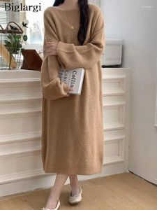 Casual Dresses Autumn Winter Pullover Long Sweater Dress Women Sleeve Korean Loose Ladies Fashion Woman Sticked 2024