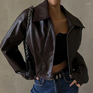 Women's Jackets PU Faux Leather Jacket Aesthetic Fashion Streetwear Turn-down Collar Coat Autumn Vintage Casual Simple Long Sleeve Coats