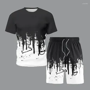 Herrspår 2024 Summer Leisure Sport Set Graffiti Printing Outfit Man T-shirt och Shorts Tracksuit Suit Joggers Uniform Mänkläder